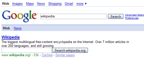 Google Moteur Wikipedia